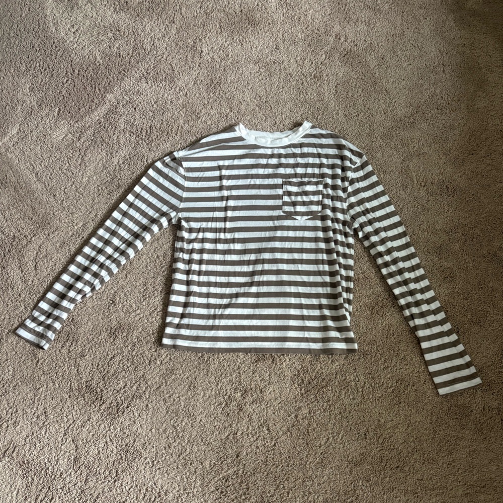 a new day Women's Long Sleeve Brown and White Striped Tee